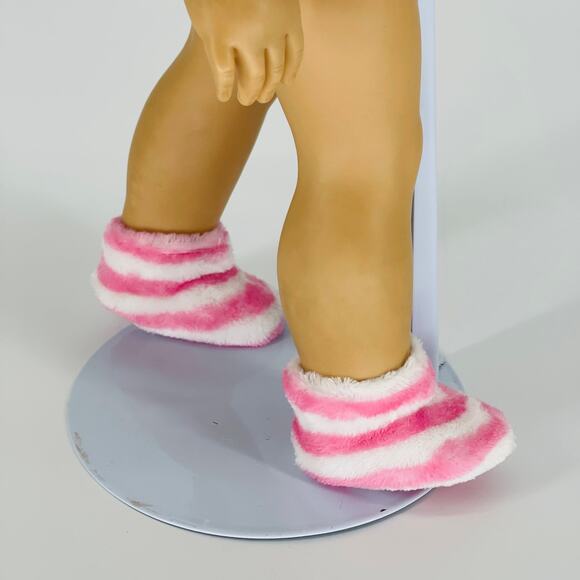 White And Pink Stripe Ankle Height Fluffy Socks for 18 Inch Dolls - GUC - Picture 3 of 12